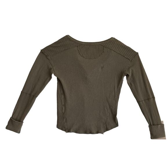 FREE PEOPLE We The Free Cotton Henley Top Women's Size S Military Khaki Green - Picture 3 of 14